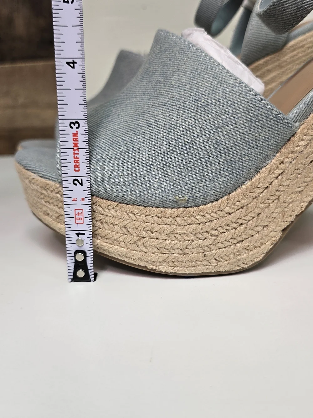 Sun + Stone Light Blue Denim Platform Espadrille Sandals